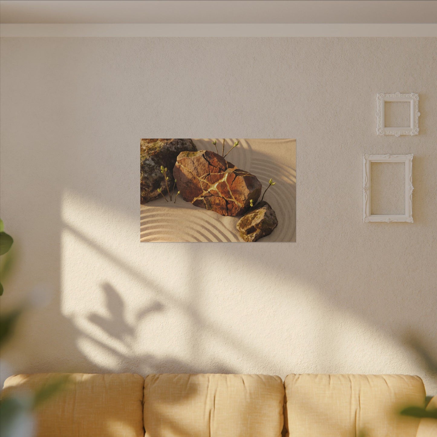 Kanso Rock Garden Canvas Art - Kintsugi Crackle Gold