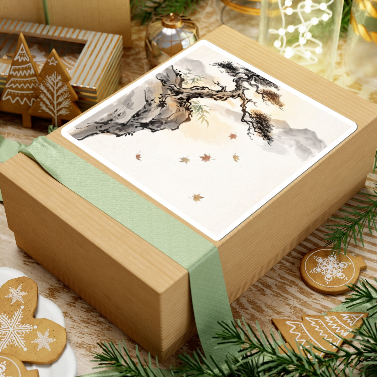 Zen Pine Tree in Golden Hour | Sumi E Sticker