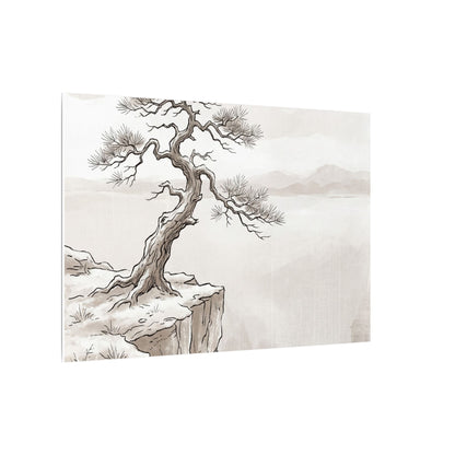 Neutral Pine Tree Canvas Art - Minimal Line Japandi