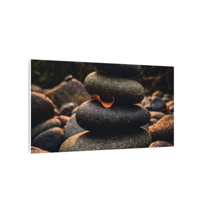 Dark Japandi River Stones in Golden Hour | Moody Minimal Canvas Art