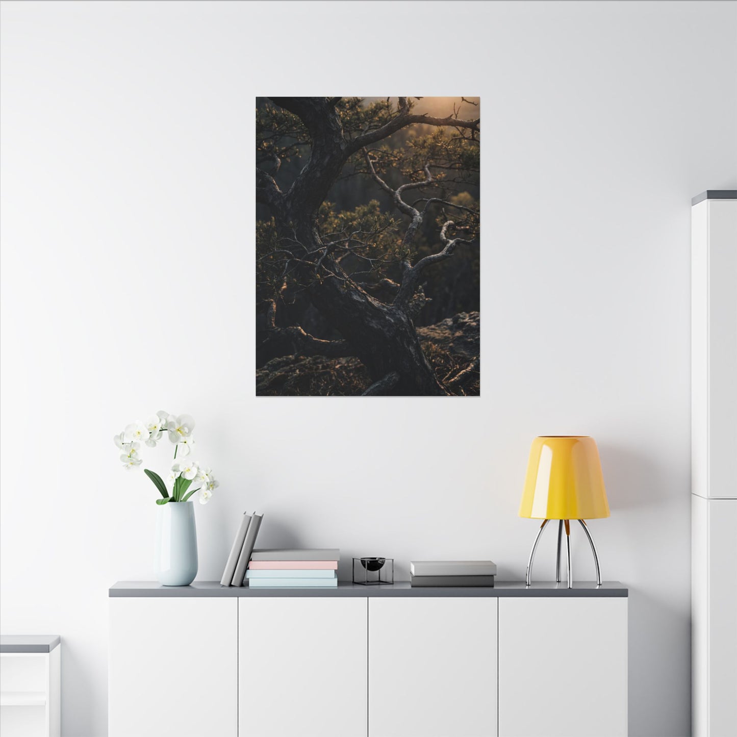 Moody Pine Tree Canvas Art - Moody Minimal Dark Japandi