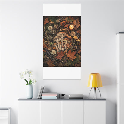 Autumn Dried Flowers Mushroom Illustration Canvas Art | Earthy Decor