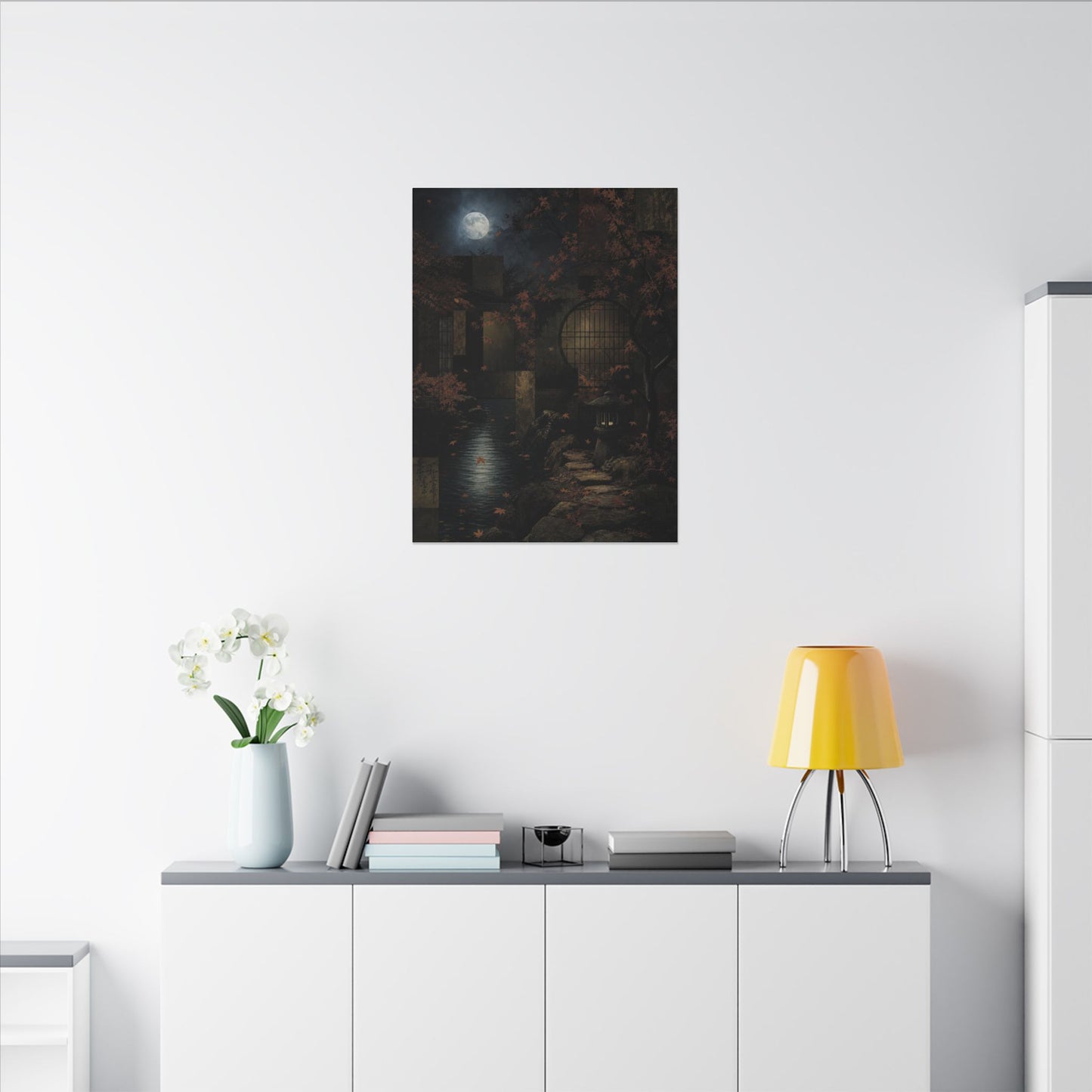 Moonlight Moonlit Garden Canvas Art - Dark Japandi Shibui