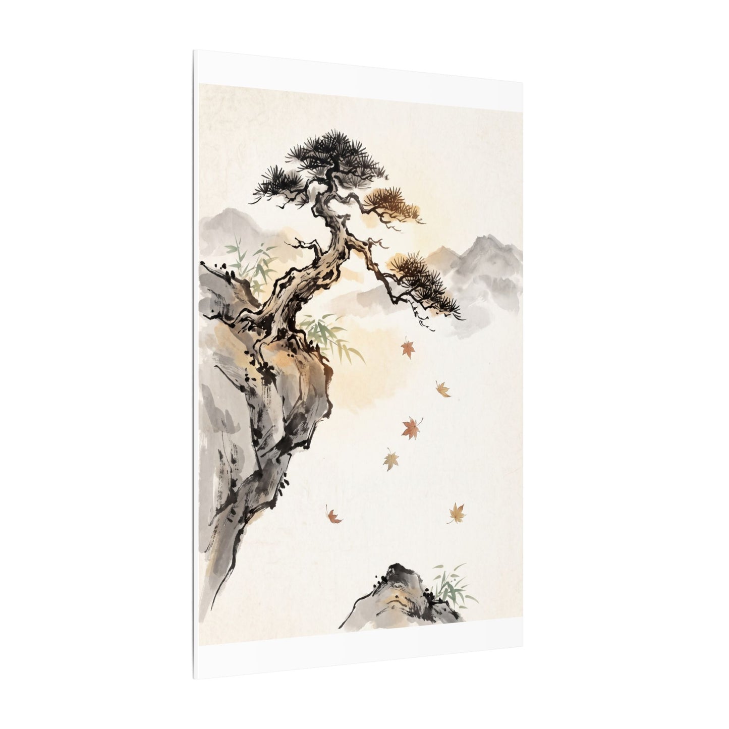 Peaceful Pine Tree Canvas Art - Sumi E Zen