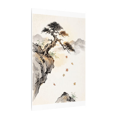 Peaceful Pine Tree Canvas Art - Sumi E Zen