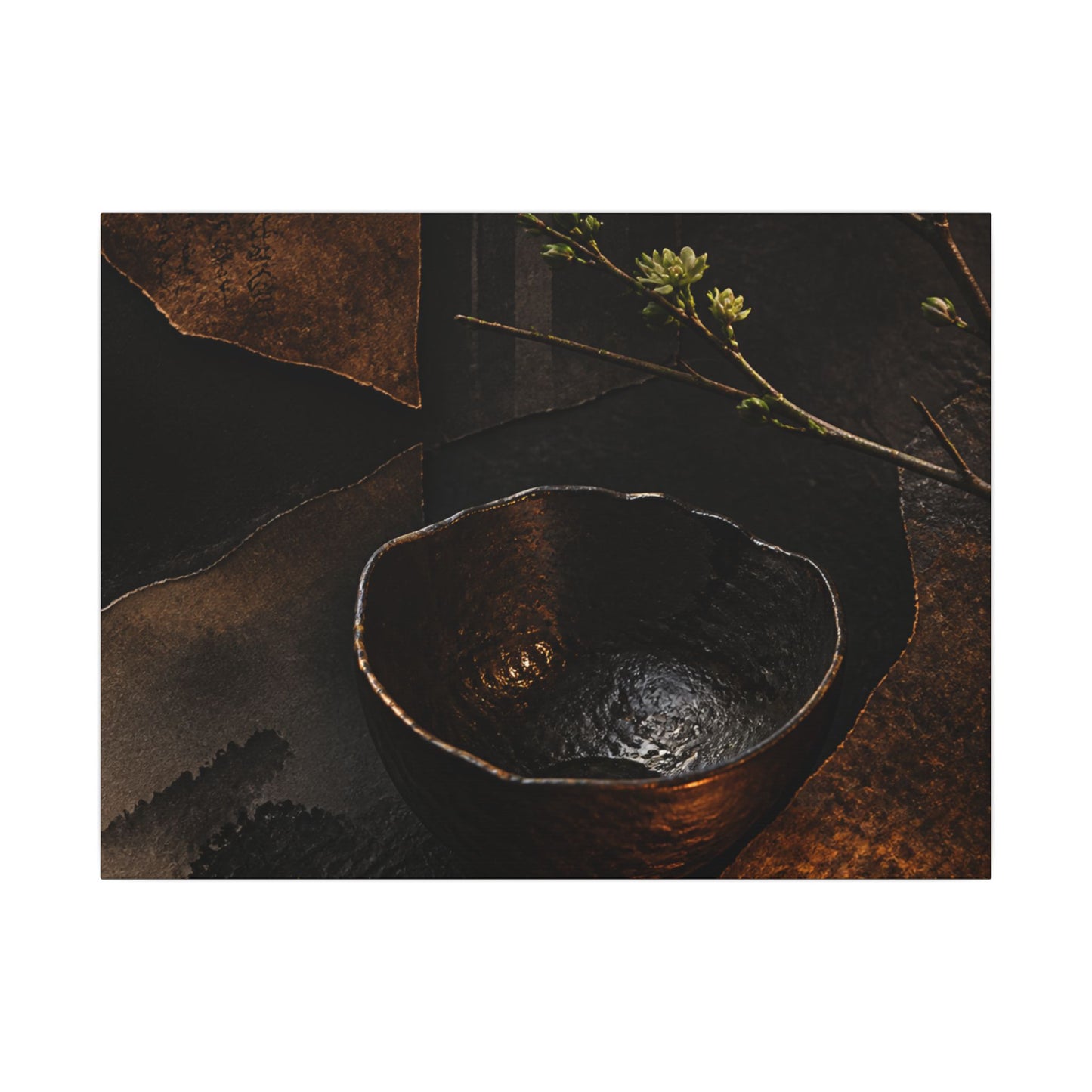 Atmospheric Ceramic Bowl Canvas Art - Shadow Zen Dark Japandi