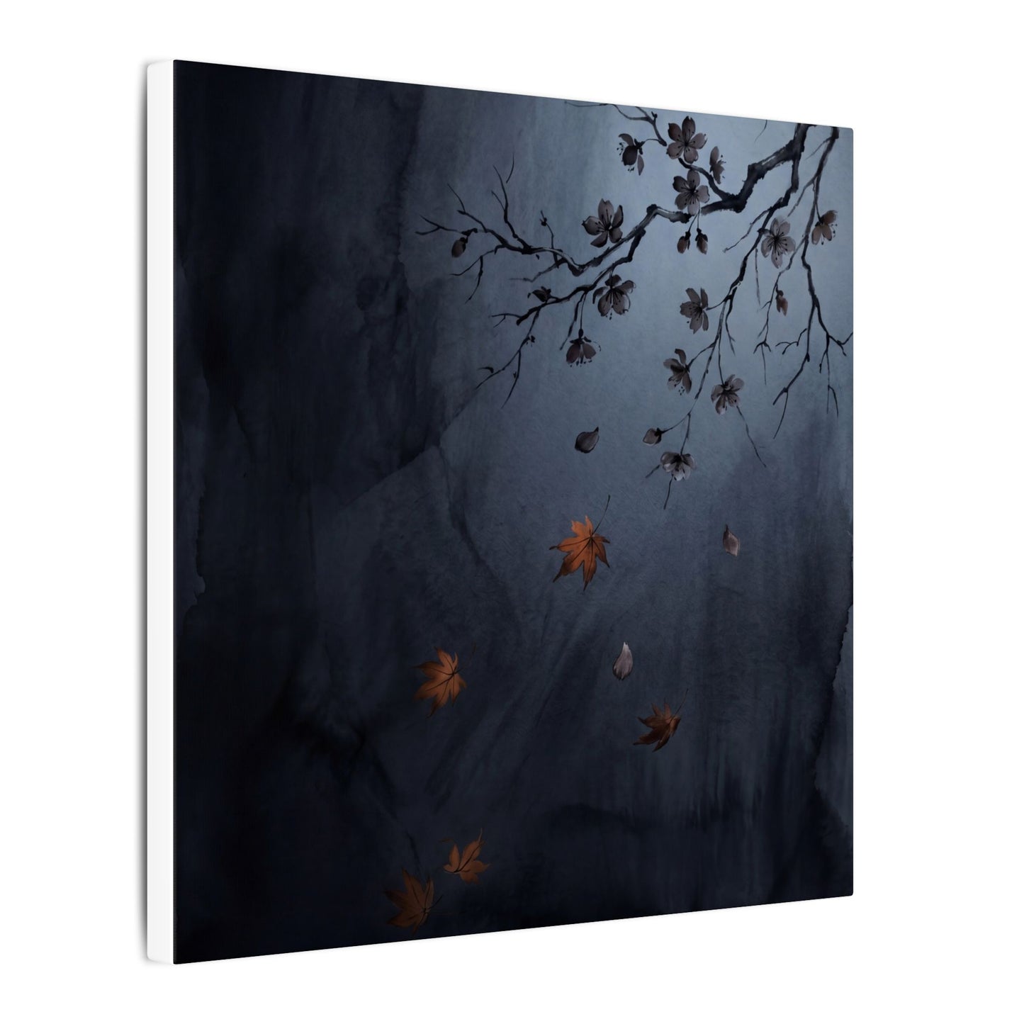 Autumn Cherry Blossom Charcoal Ink Canvas Art | Atmospheric Decor