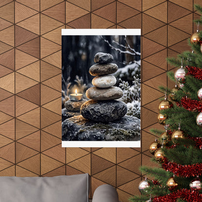 River Stones Wall Art Print | Winter Japandi Watercolor Art