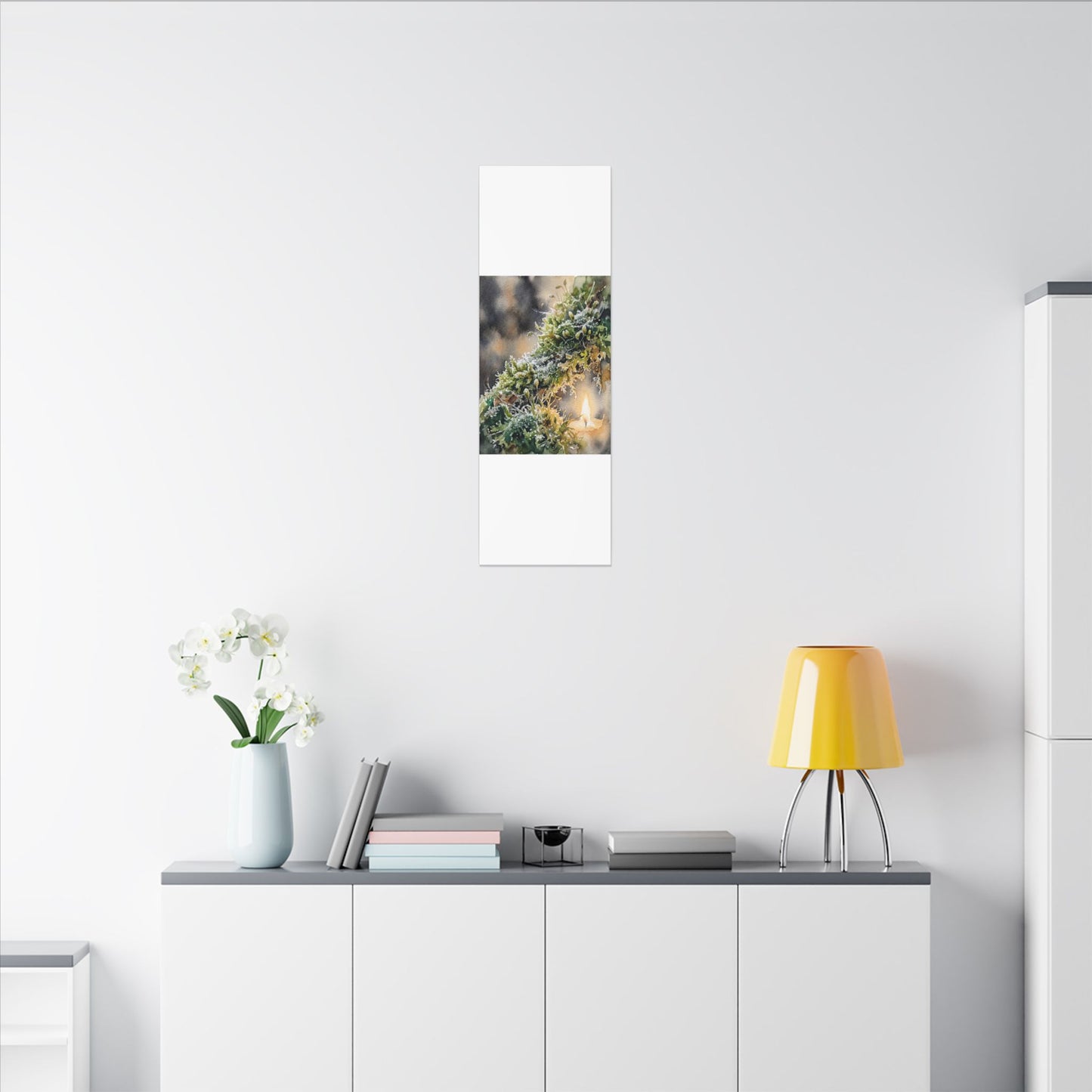 Winter Moss Close Up Watercolor Canvas Art | Neutral Decor