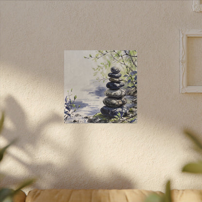 River Stones Sumi E Canvas Art | Serene Zen Art