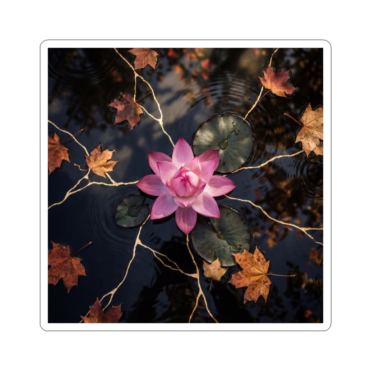 Lotus Flower Autumn Sticker | Kintsugi Beautiful Design
