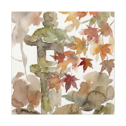 Stone Lantern Watercolor Canvas Art | Earthy Japandi Art
