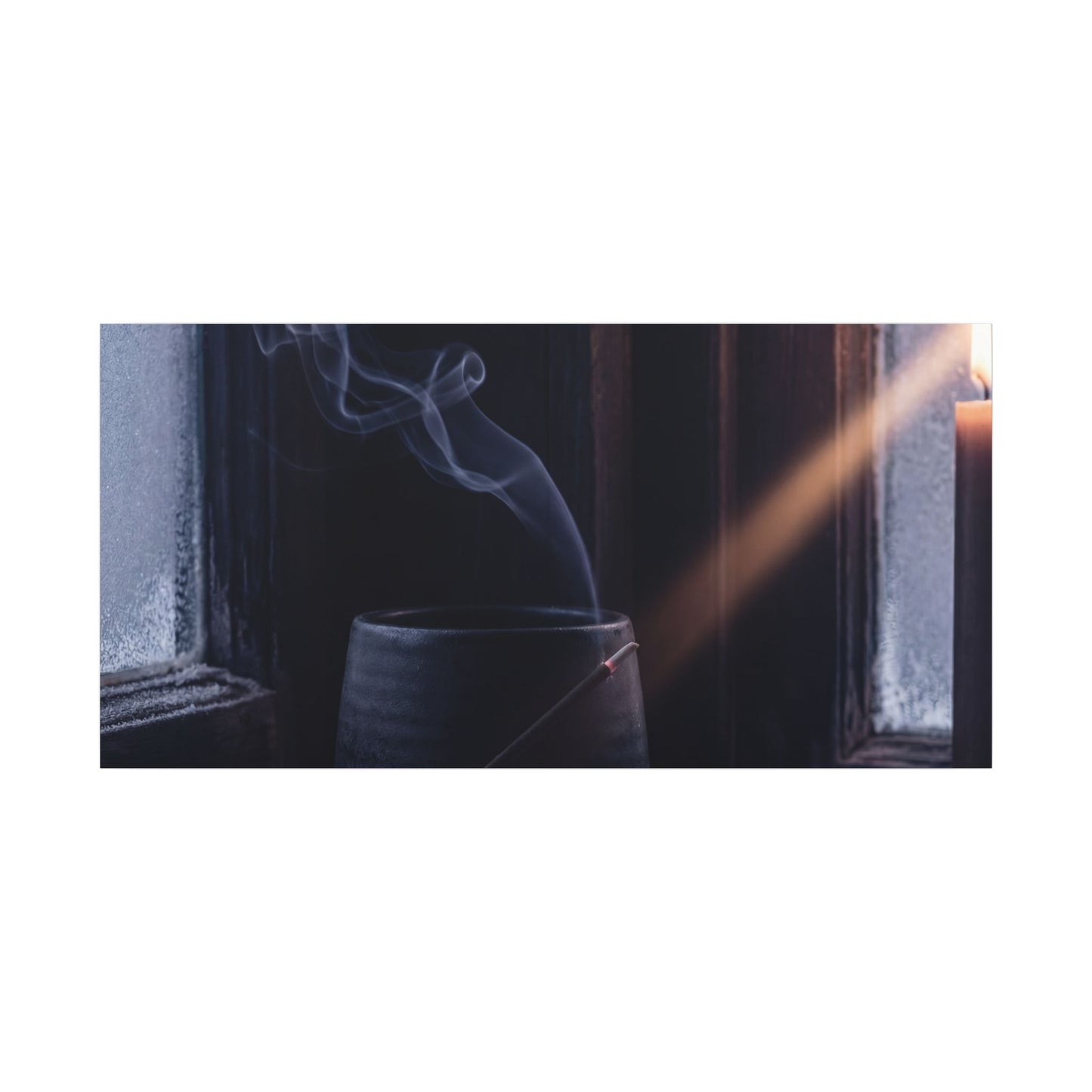 Incense Smoke Winter Canvas Art | Dark Japandi Sophisticated Design
