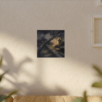Dark Japandi Moonlit Garden in Golden Hour | Charcoal Ink Canvas Art