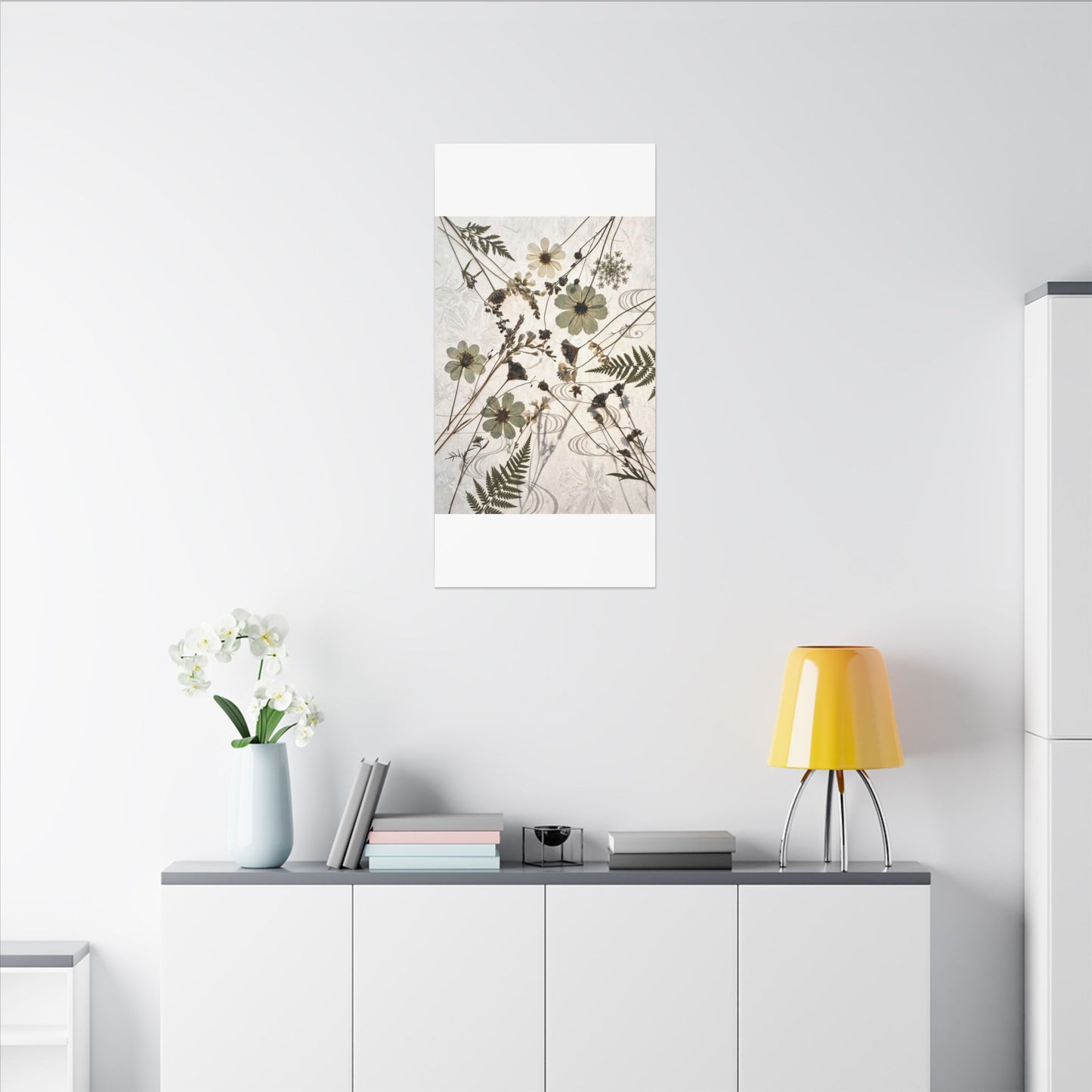 Japandi Dried Flowers in Golden Hour | Japanese Pattern Canvas Art