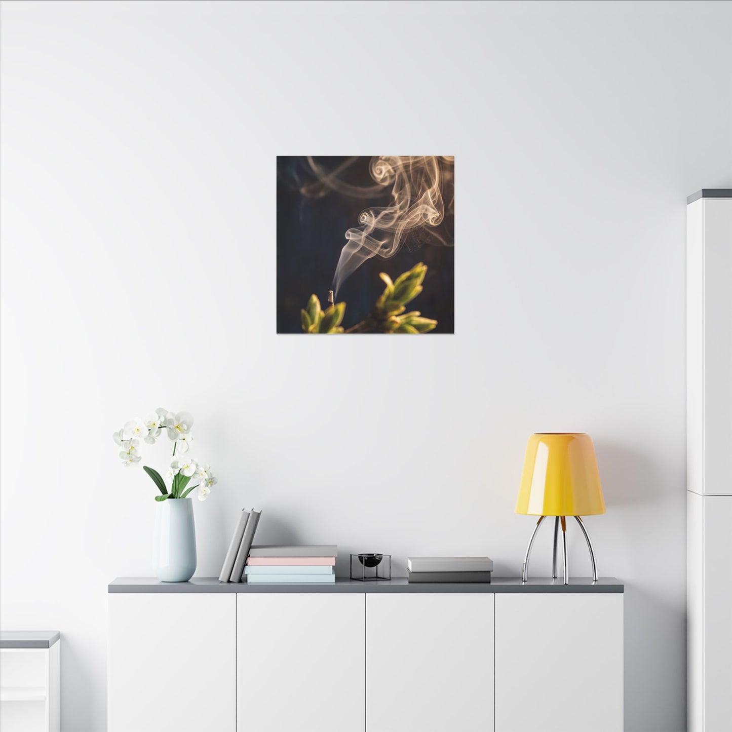 Golden Hour Incense Smoke Canvas Art - Dark Japandi Kanso