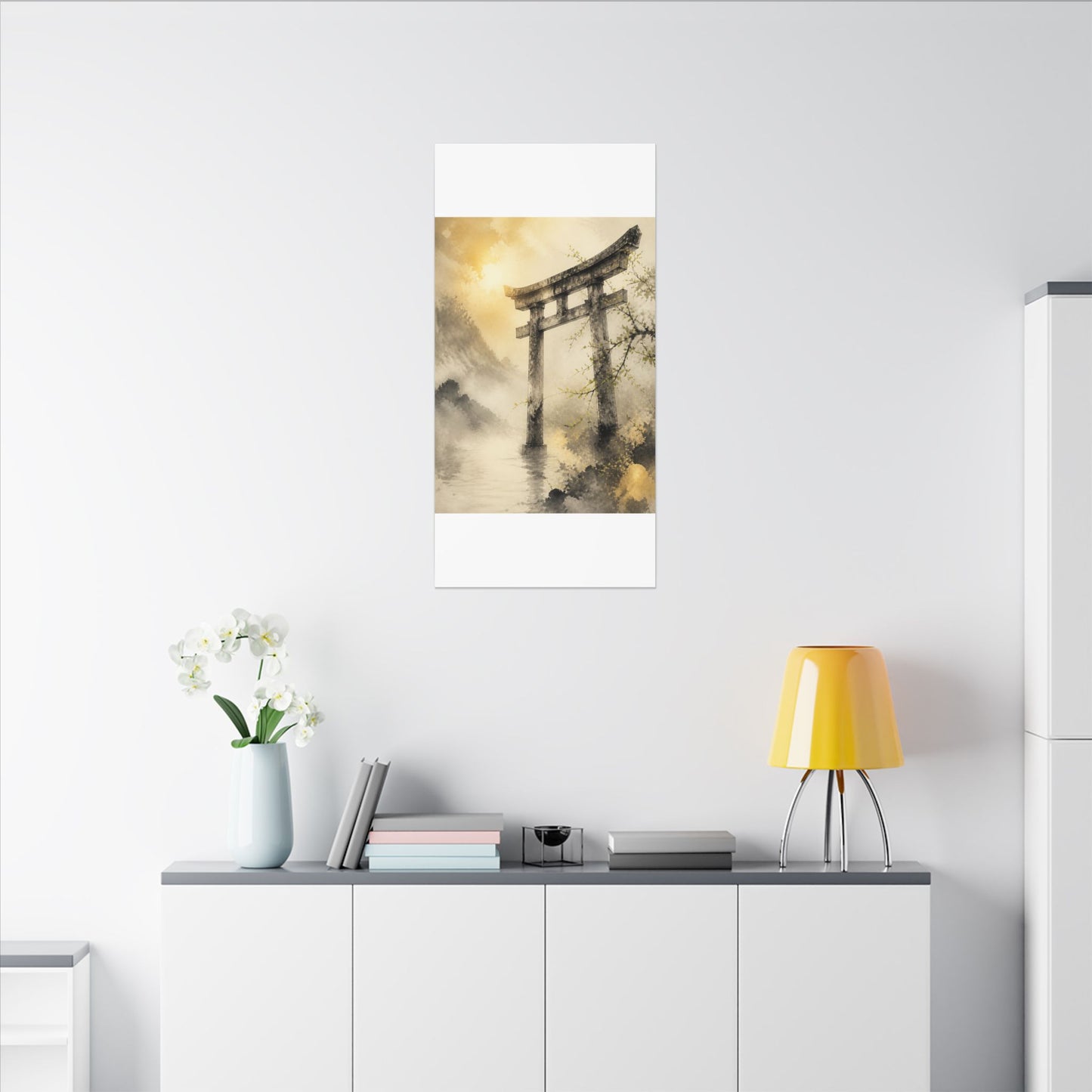 Spring Torii Gate Sumi E Canvas Art | Tranquil Decor