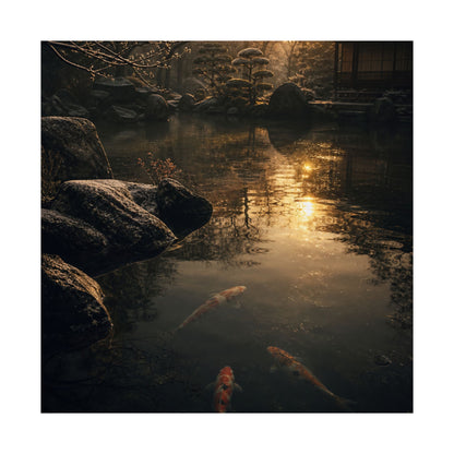 Dark Japandi Koi Pond in Golden Hour | Shadow Zen Wall Art Print