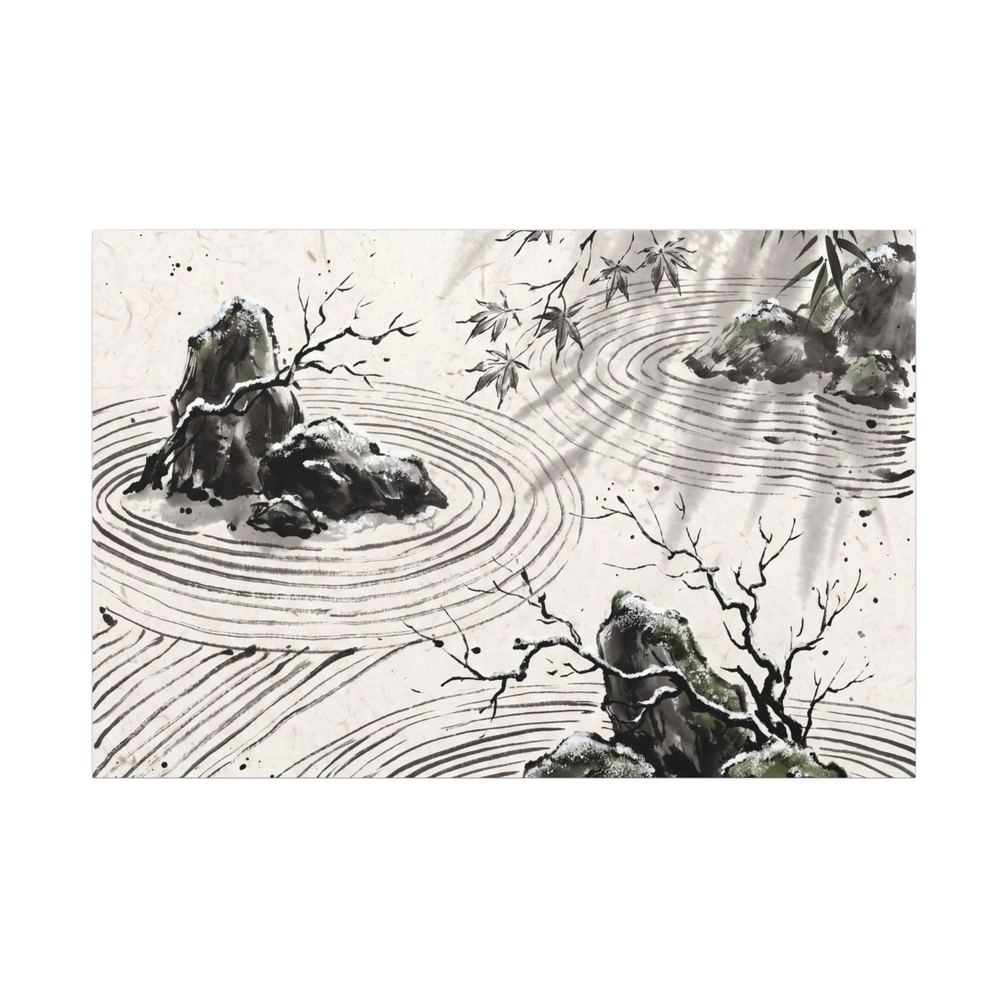Rock Garden Canvas Art | Winter Zen Sumi E Art
