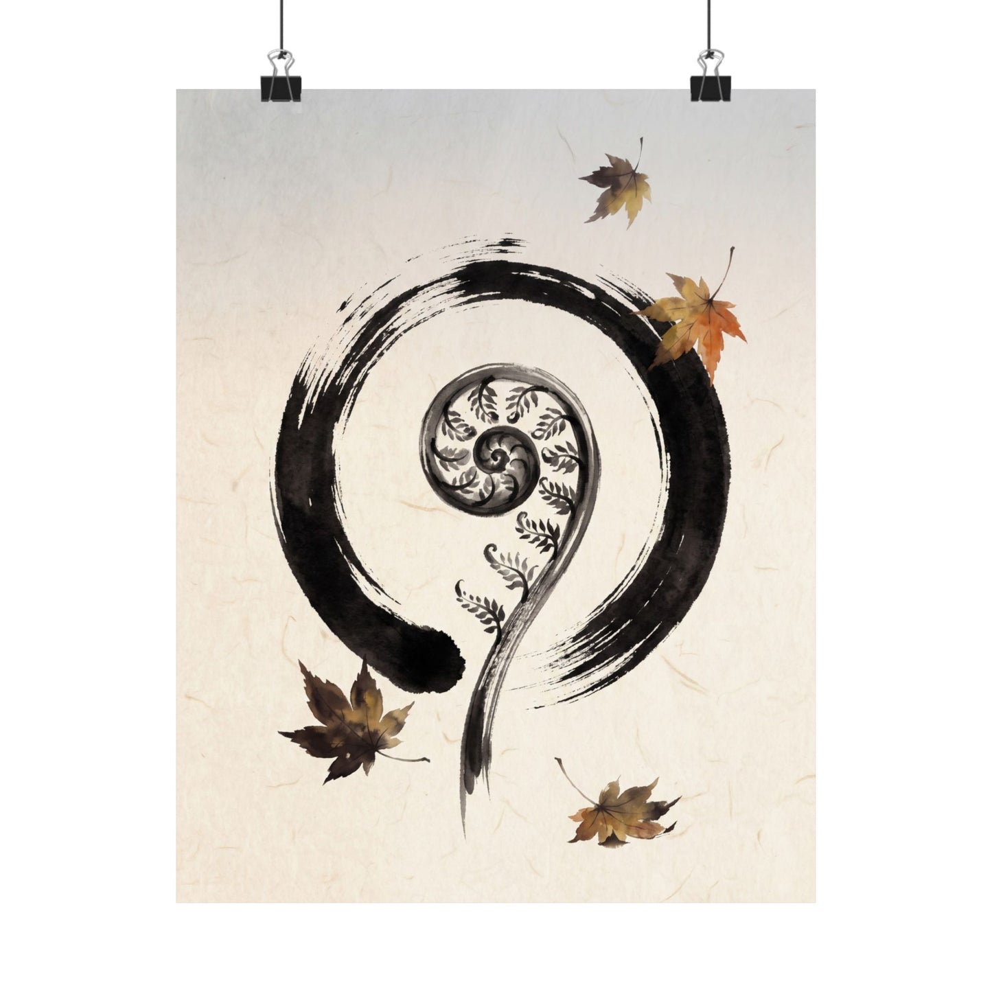 Autumn Fern Unfurling Enso Wall Art Print | Peaceful Decor