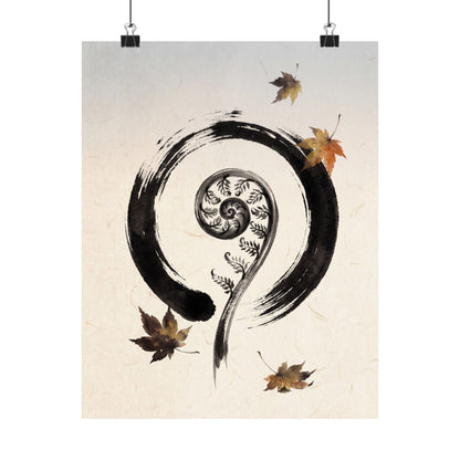 Autumn Fern Unfurling Enso Wall Art Print | Peaceful Decor