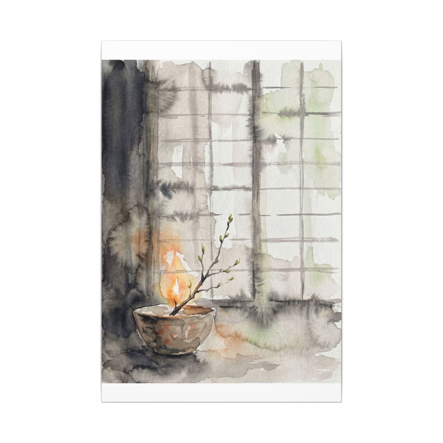 Shoji Screen Canvas Art | Spring Japandi Watercolor Art