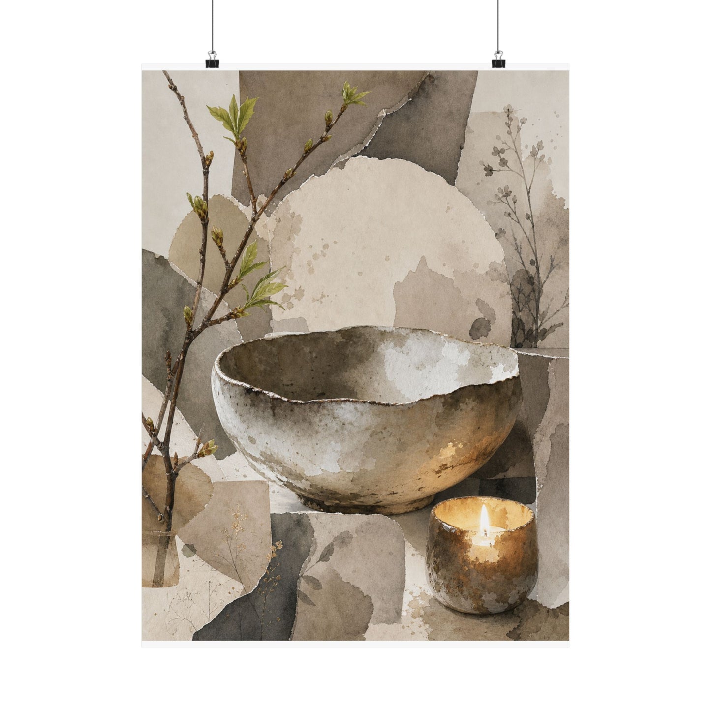 Candlelight Ceramic Bowl Wall Art Print - Japandi Fukinsei