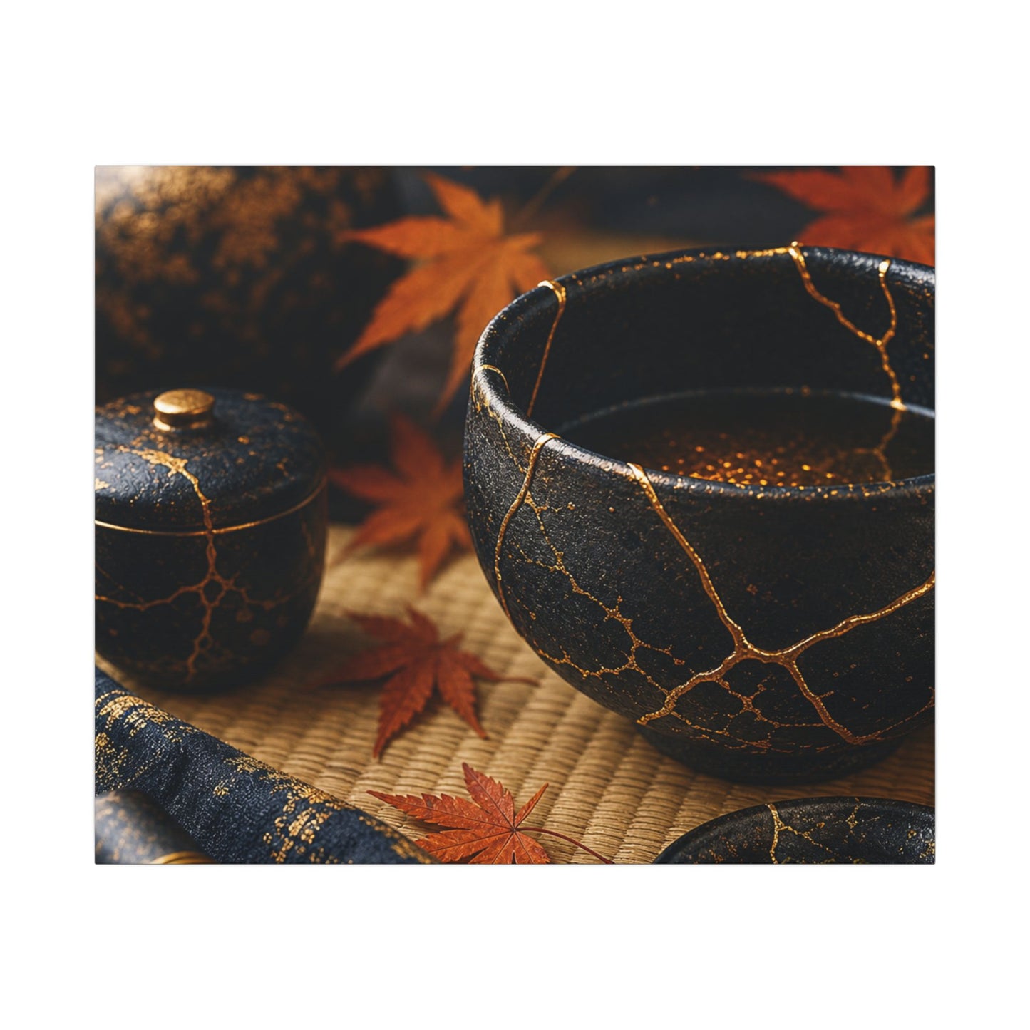 Seijaku Tea Ceremony Canvas Art - Kintsugi Gold Repair