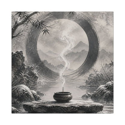 Incense Smoke Canvas Art | Winter Zen Sumi E Art