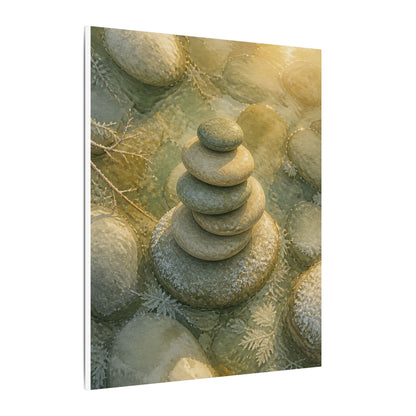 River Stones Watercolor Canvas Art | Elegant Japandi Art