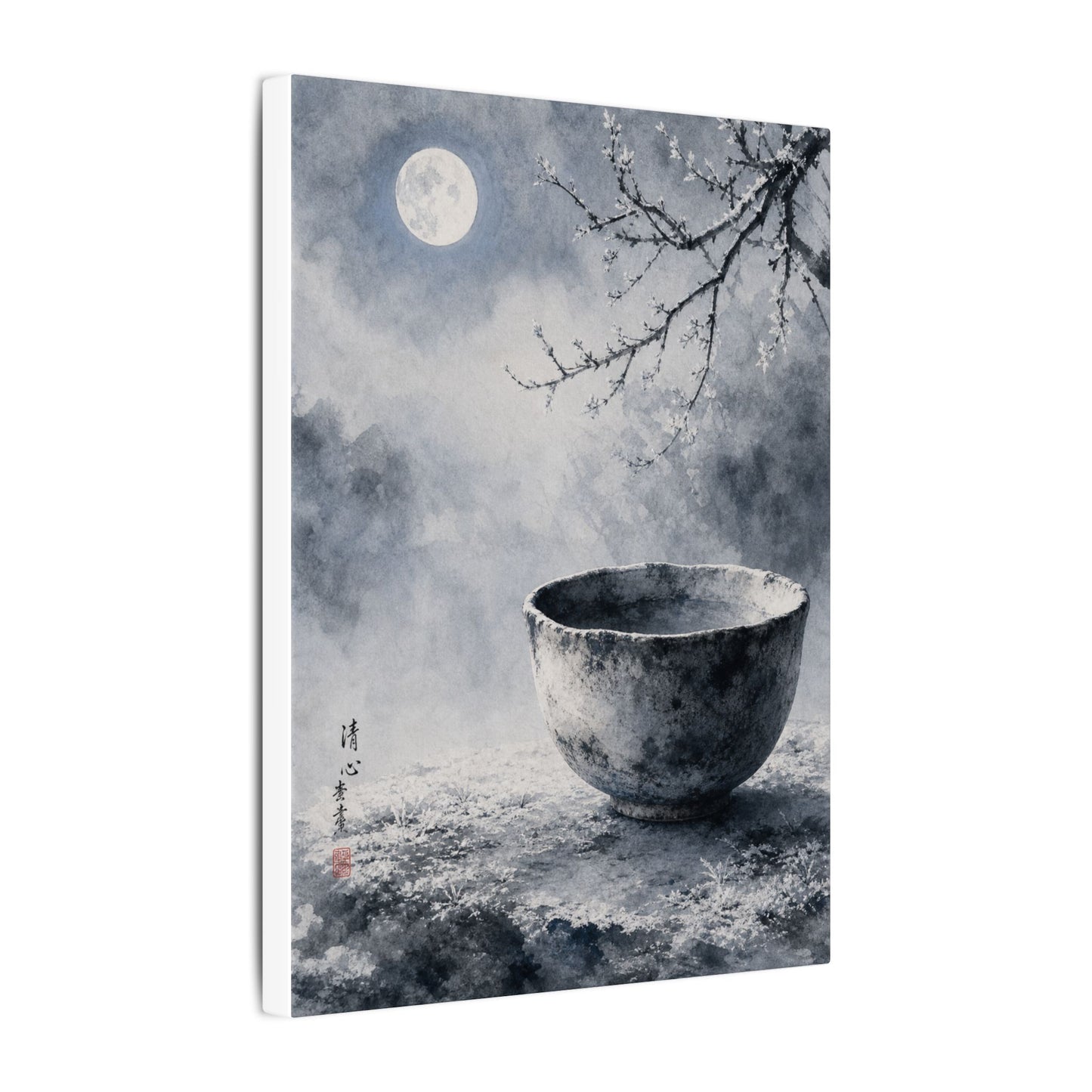 Seijaku Ceramic Bowl Canvas Art - Zen Sumi E