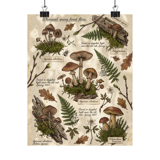 Wild Mushrooms Spring Wall Art Print | Cottagecore Nostalgic Design