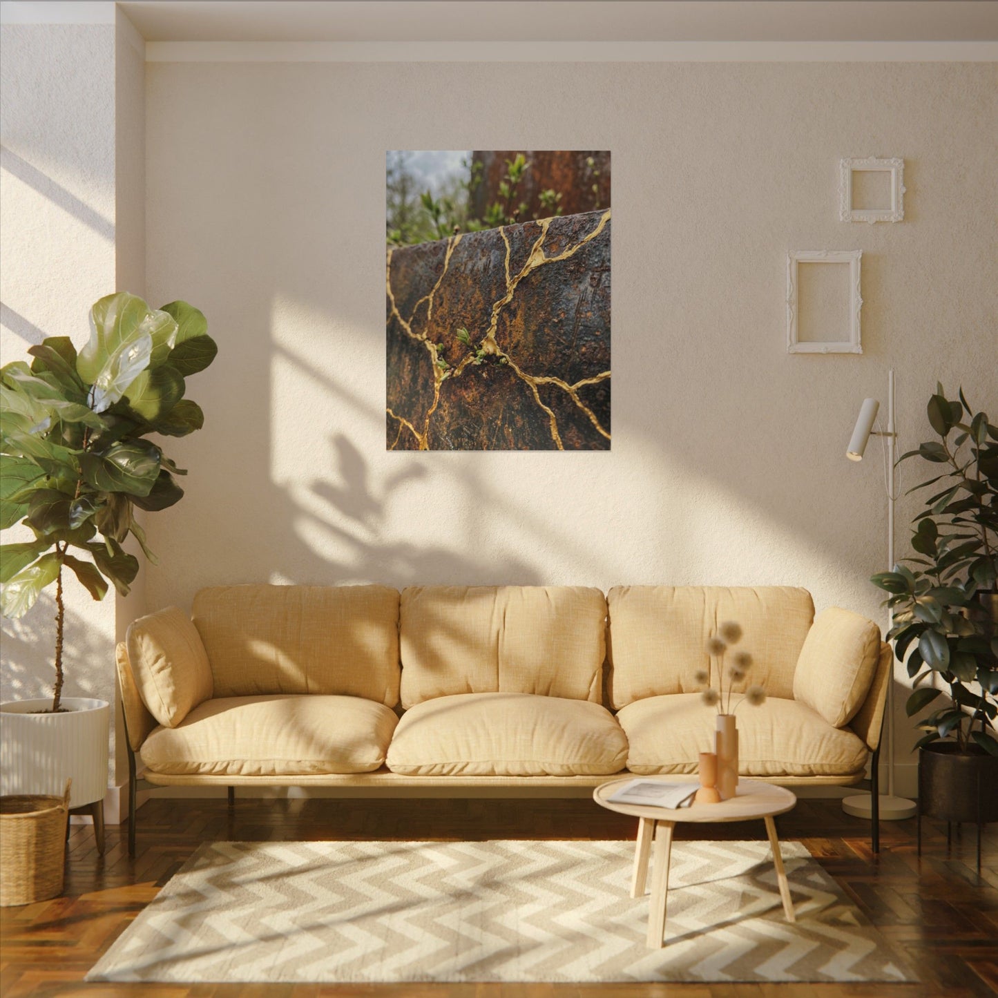 Mono No Aware Rust Patina Canvas Art - Kintsugi Gold Repair