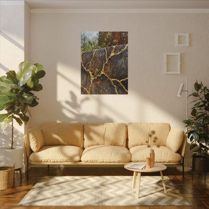 Mono No Aware Rust Patina Canvas Art - Kintsugi Gold Repair