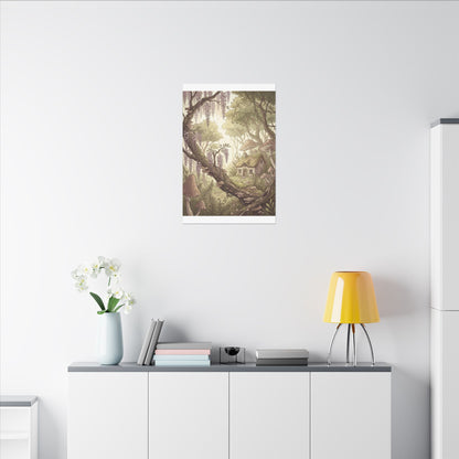 Summer Wisteria Mushroom Illustration Canvas Art | Enchanting Decor