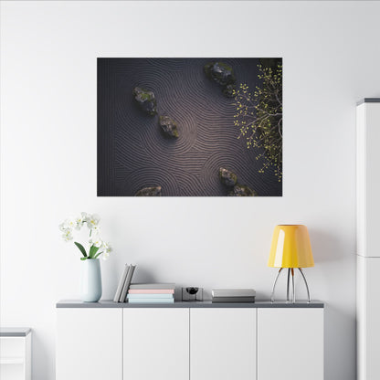 Dark Japandi Rock Garden in Dawn | Shadow Zen Canvas Art