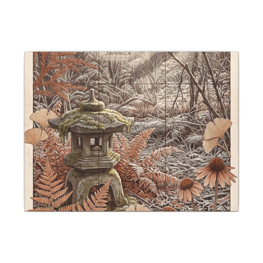 Earthy Stone Lantern Canvas Art - Herbarium Cottagecore Art Print