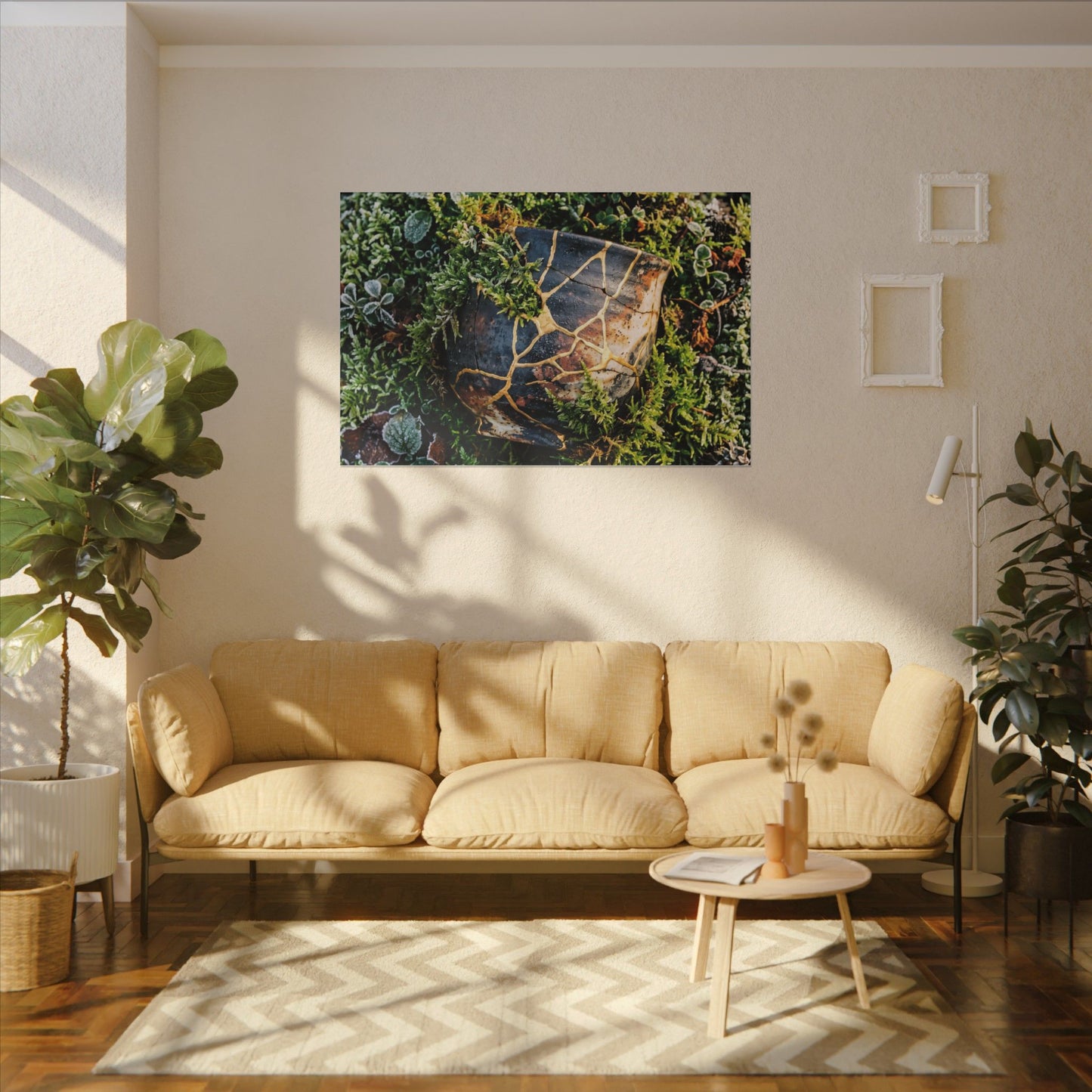Artful Moss Close Up Canvas Art - Gold Repair Kintsugi