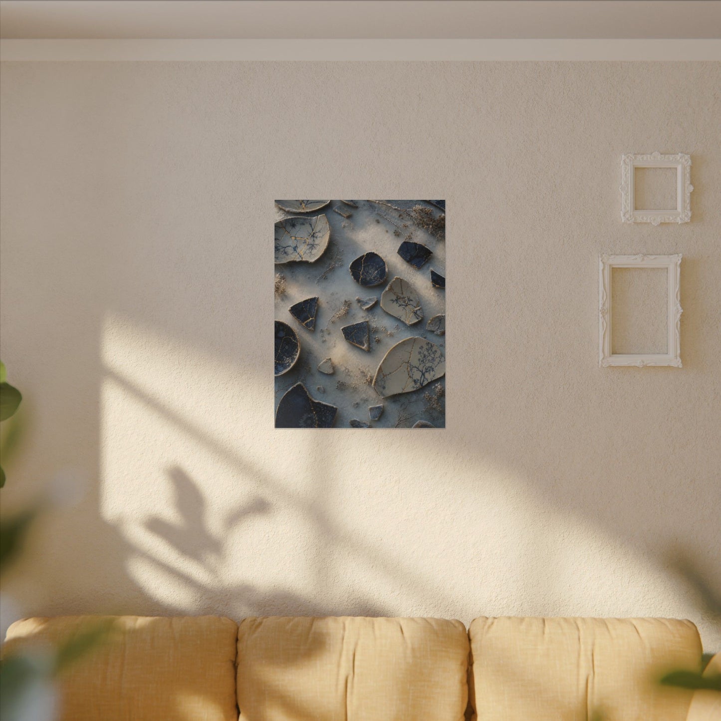 Broken Pottery Canvas Art | Winter Kintsugi Gold Vein Art
