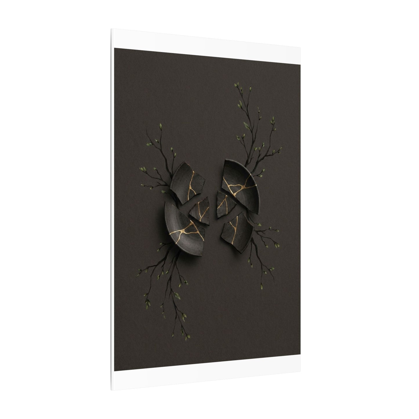 Sophisticated Broken Pottery Canvas Art - Charcoal Ink Dark Japandi