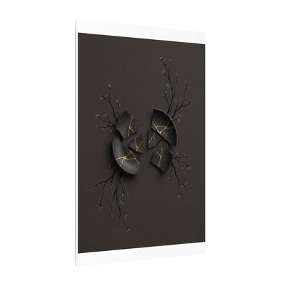 Sophisticated Broken Pottery Canvas Art - Charcoal Ink Dark Japandi