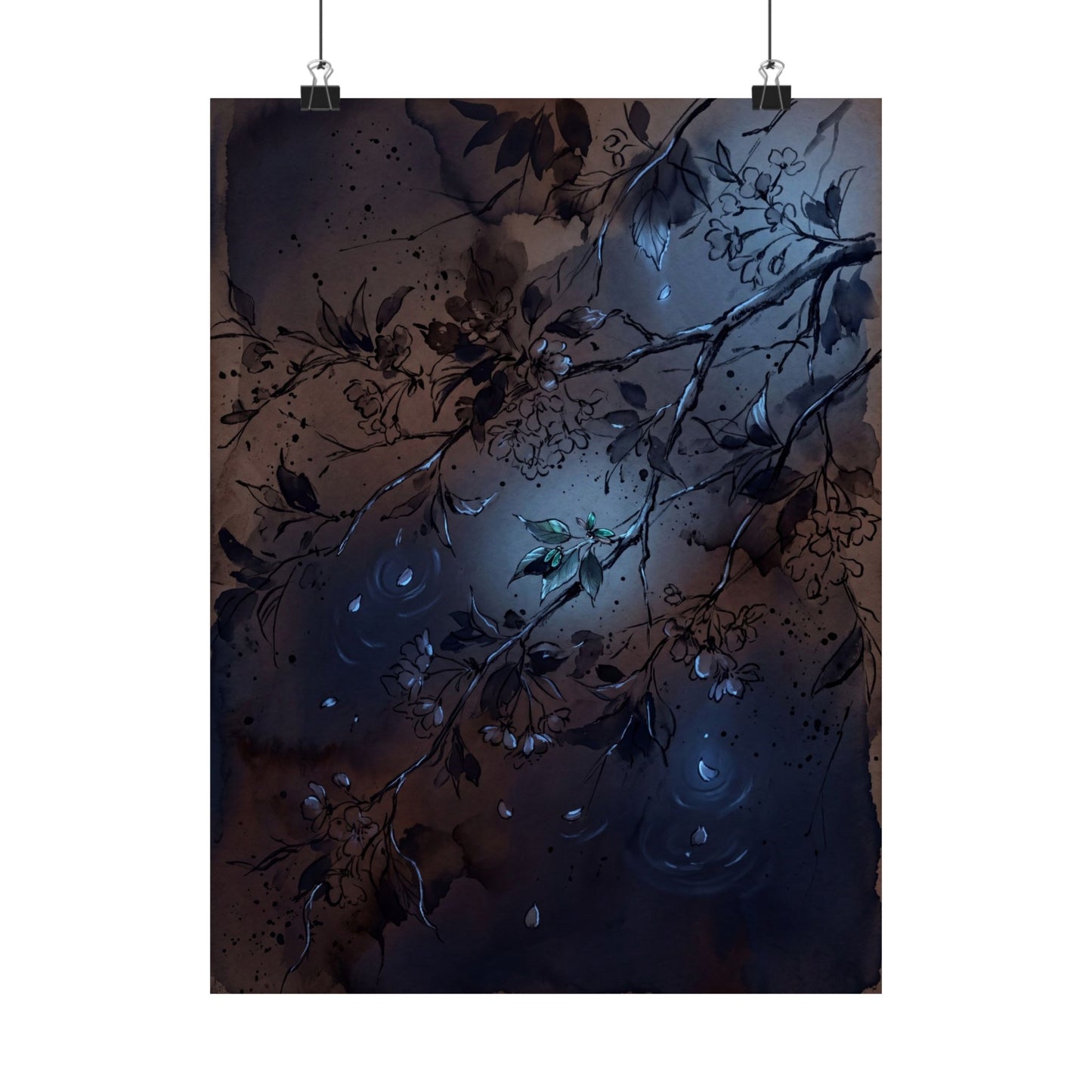 Moonlight Cherry Blossom Wall Art Print - Dark Japandi Datsuzoku