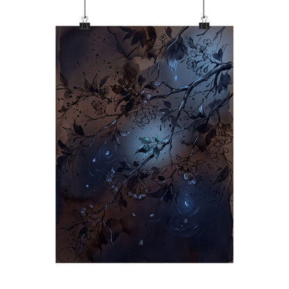 Moonlight Cherry Blossom Wall Art Print - Dark Japandi Datsuzoku