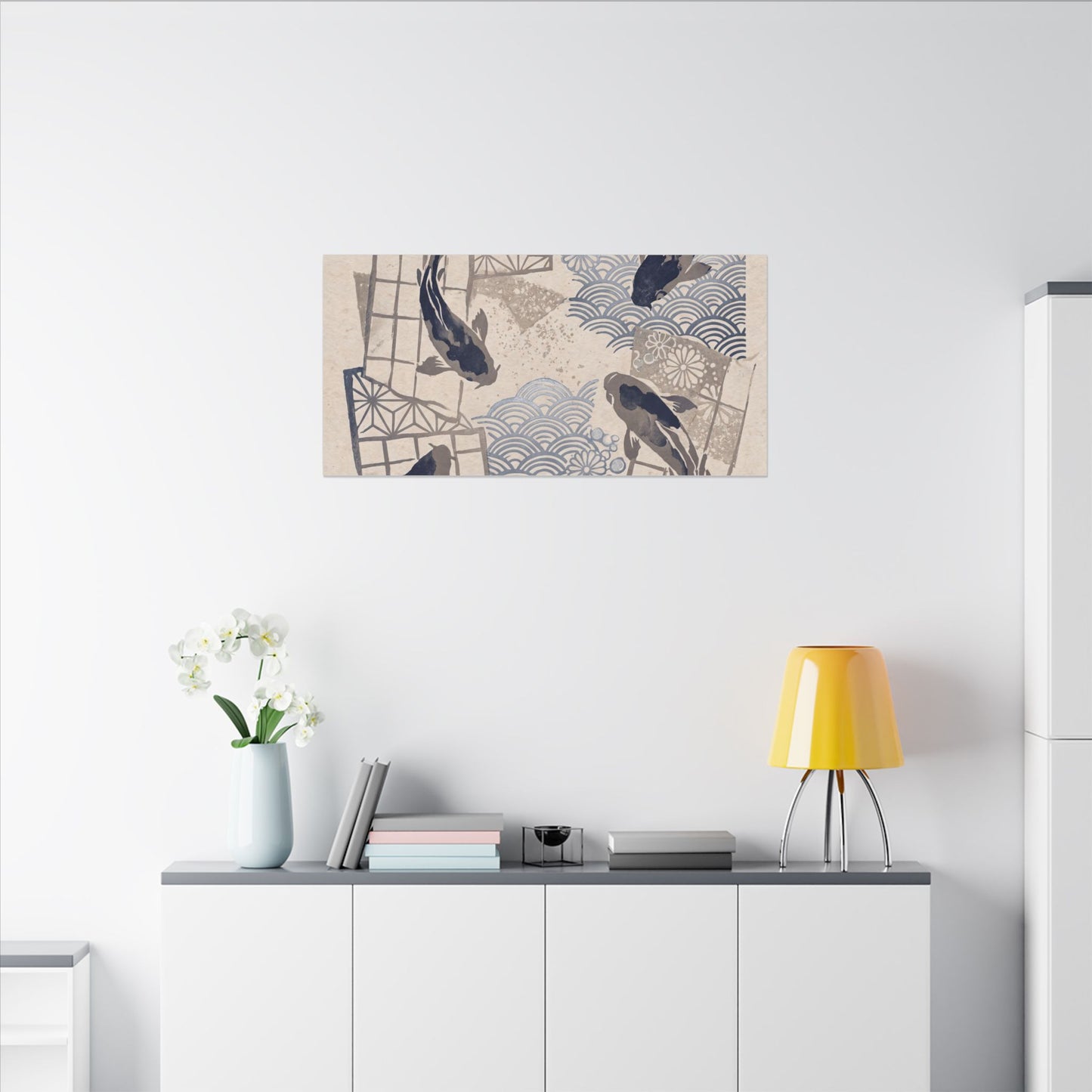 Earthy Koi Pond Canvas Art - Japanese Pattern Japandi