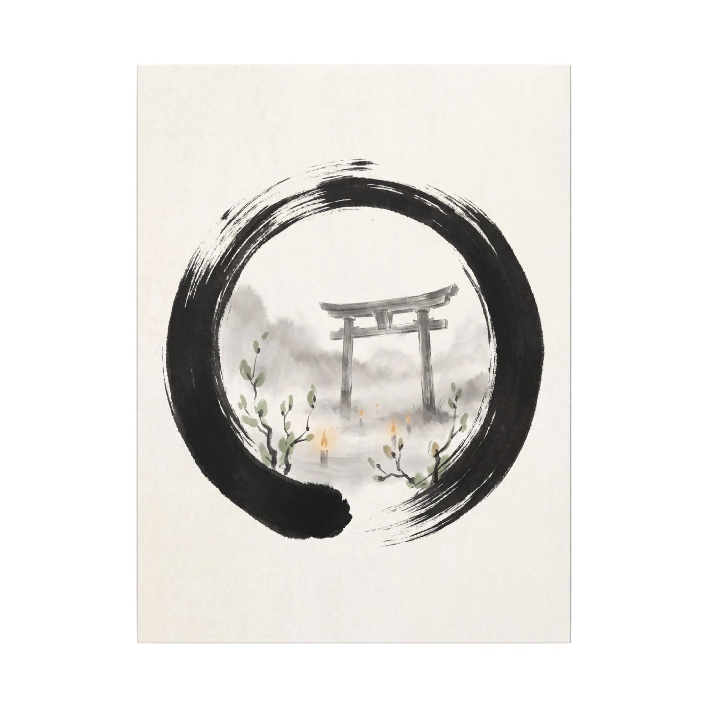 Spring Torii Gate Enso Canvas Art | Tranquil Decor
