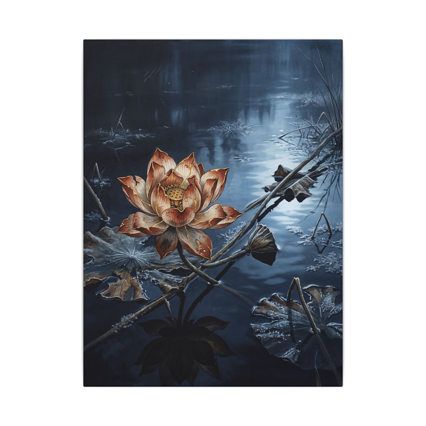 Winter Lotus Flower Broken Beauty Canvas Art | Healing Decor