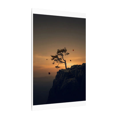 Dark Japandi Pine Tree in Golden Hour | Moody Minimal Canvas Art