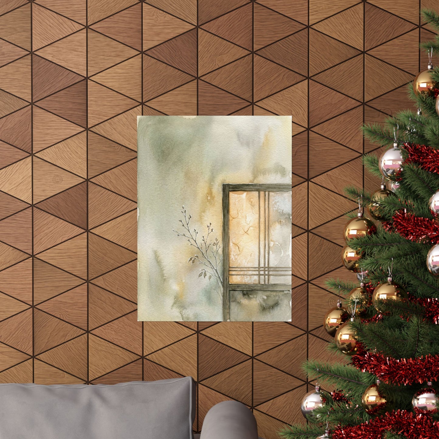 Shoji Screen Winter Wall Art Print | Japandi Earthy Design