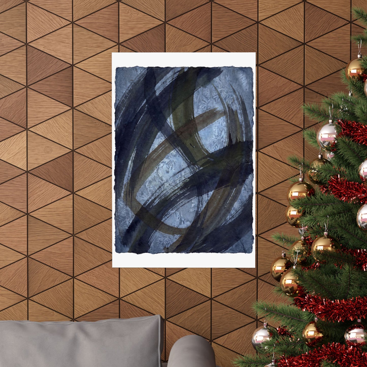 Ink Brushstroke Winter Wall Art Print | Dark Japandi Bold Design