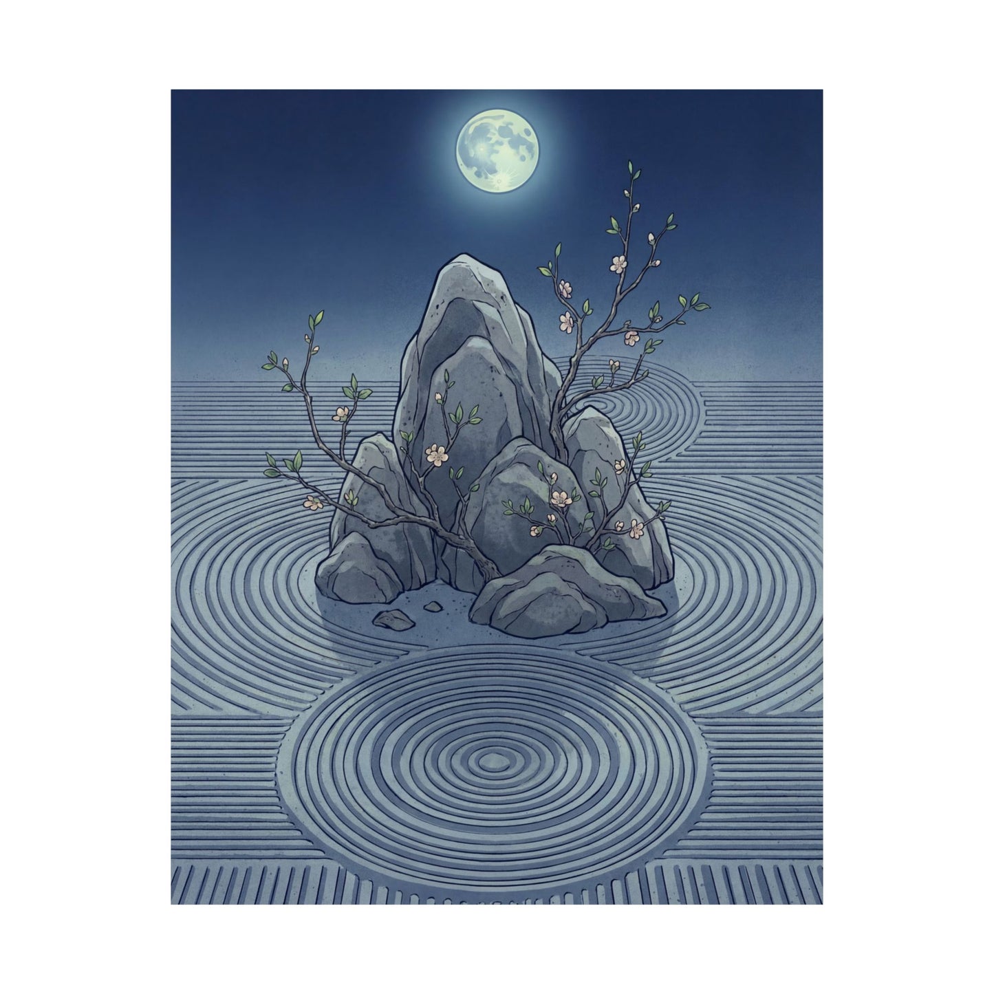 Kanso Rock Garden Wall Art Print - Zen Ukiyo E Inspired